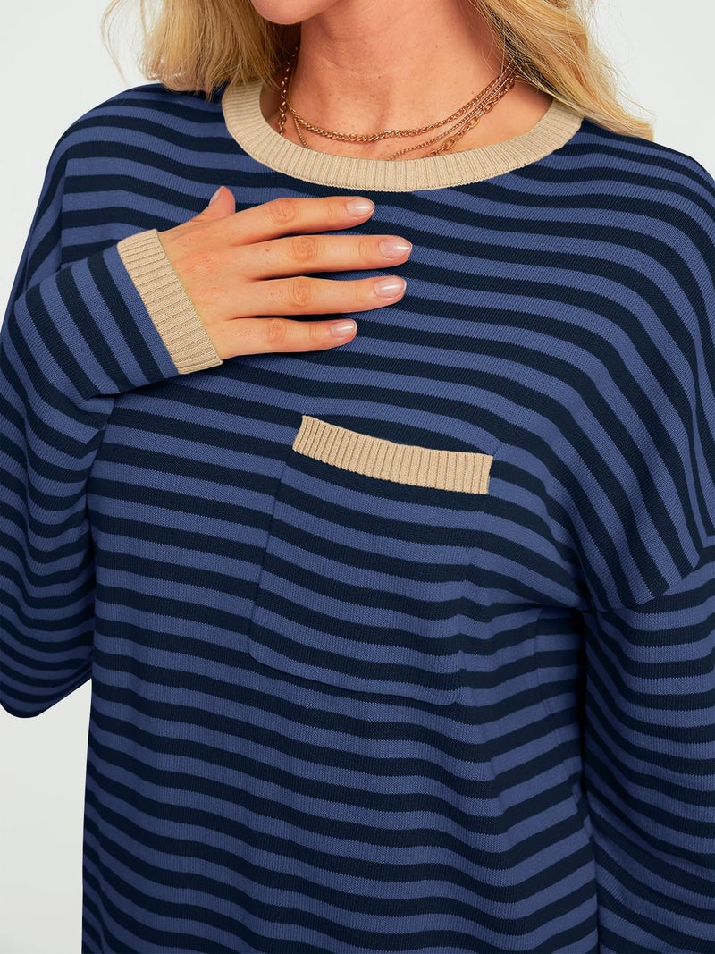 LILLUSORY Womens Sweaters 2025 Early Fall Fashion Must Have Clothes Outfits Striped Lightweight Oversized Ladies Cute Teacher Work Office Pullover Crewneck Long Sleeve Trendy Old Money Tops Clothing - Image 5