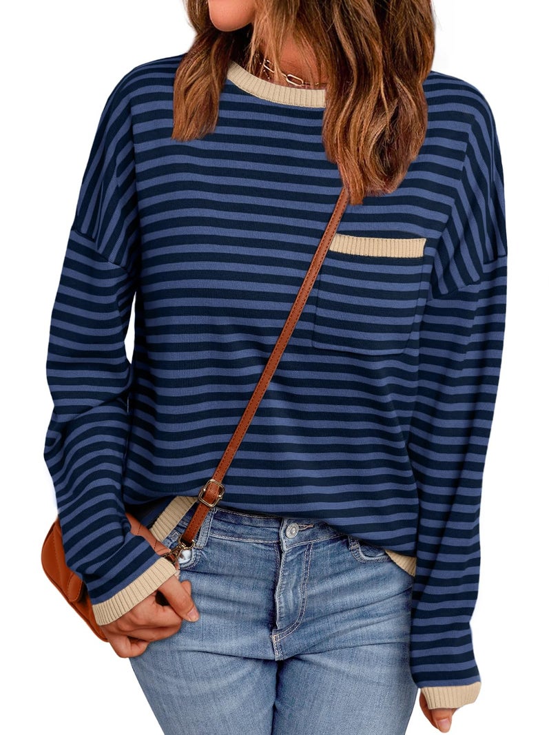 LILLUSORY Womens Sweaters 2025 Early Fall Fashion Must Have Clothes Outfits Striped Lightweight Oversized Ladies Cute Teacher Work Office Pullover Crewneck Long Sleeve Trendy Old Money Tops Clothing - Image 1