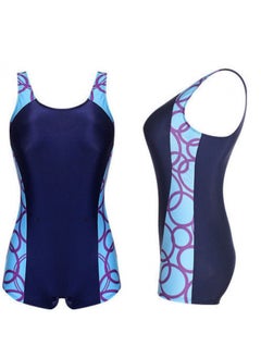 Special Offer Swimwear Women's Plus Size Elderly Swimming Suit Chubby Girl Loose Conjoined Flat Corner Conservative Plus Fertilizer Hot Spring Swimwear-Color:Navy Blue Circle-Size:4xl ( 75-82.5kg )