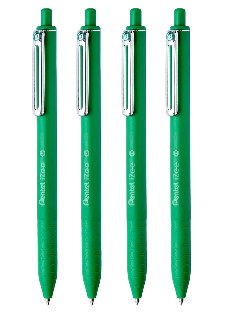 Pentel 4-Piece Izee Retractable Ballpoint Pen 1.0mm Tip Green Ink - Image 1