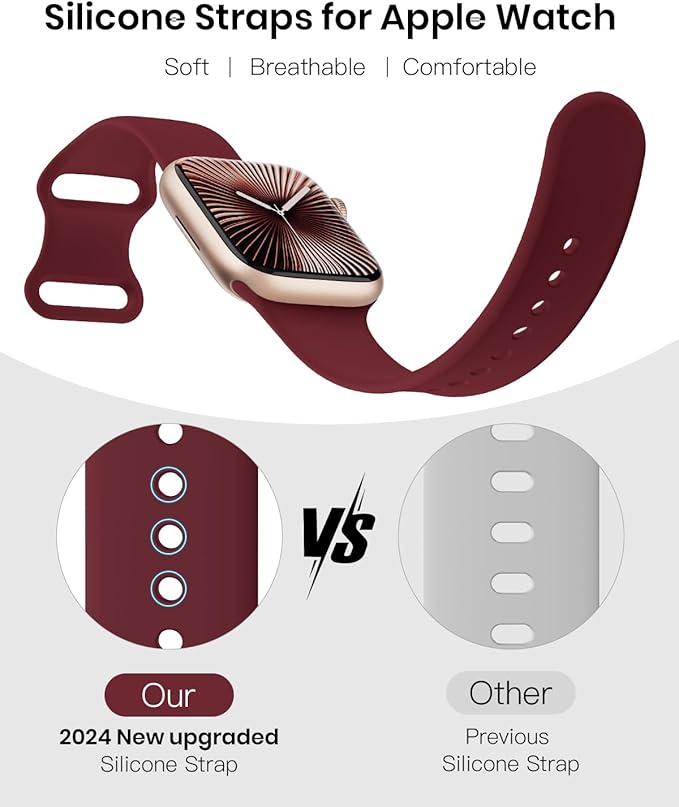 Unipha Silicone Strap Compatible with Apple Watch 38mm 40mm 41mm 42mm Wine Red– Soft Sport Band Replacement for Apple Watch Series 11 10 9 8 7 6 5 4 3 2 1 SE - Image 2