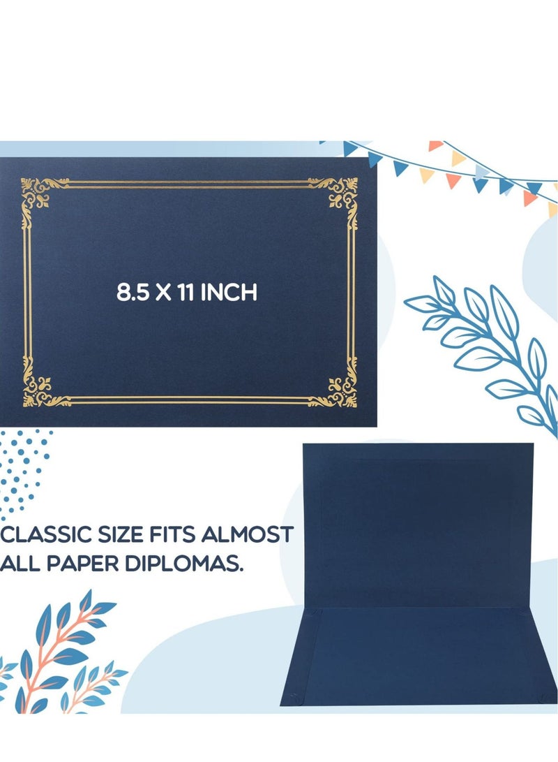 Y&D 10 Pcs Certificate Holders Diploma Holder for Letter Size 8.3*11.6 Inch Paper Certificates Cardstock, Cover with Gold Foil Border Folder 12 8.6 Navy Blue - Image 2
