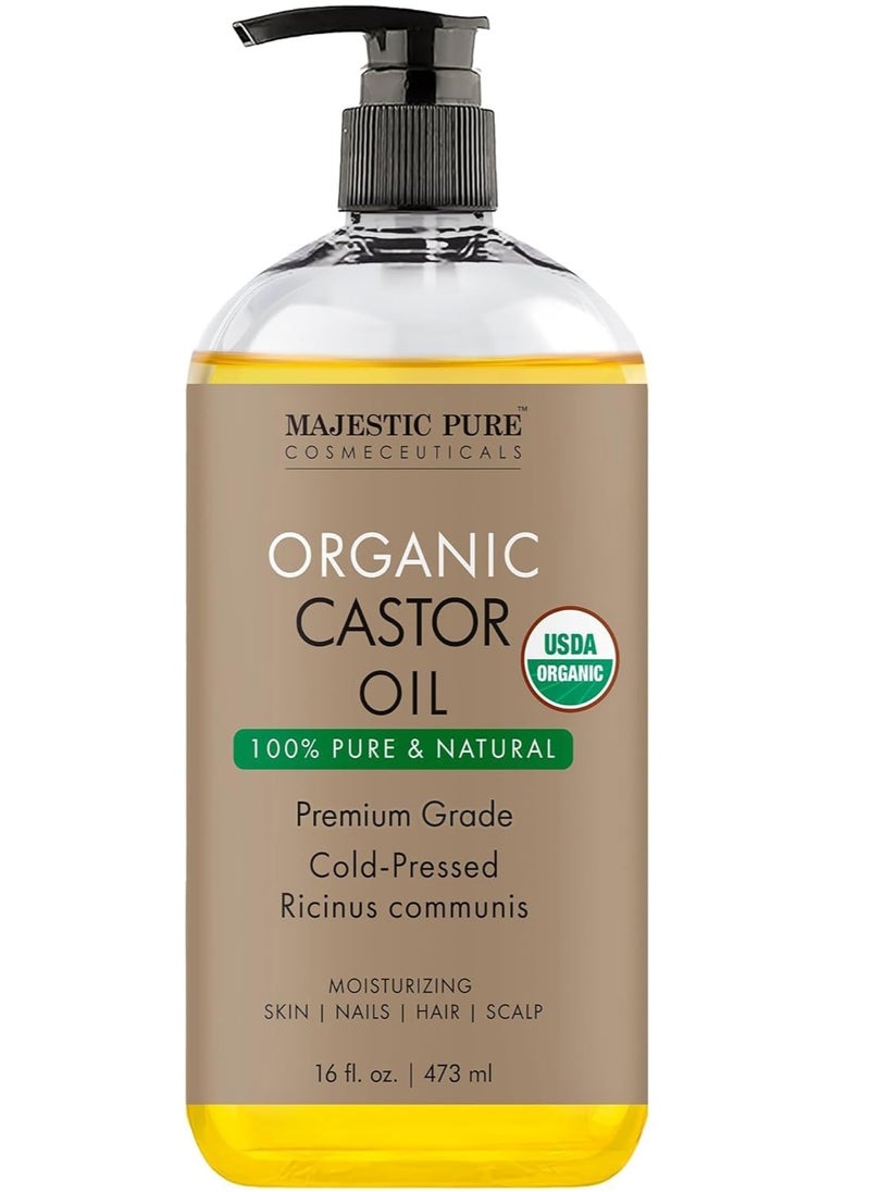 Majestic Pure Organic Castor Oil | 473 ML Large | Cold Pressed & 100% Pure | Hexane Free | Stimulate Growth for Hair, Eyelashes, Eyebrows, Nails | Moisturizing & Nourishing | Body, Hair & Carrier Oil |  - Image 1
