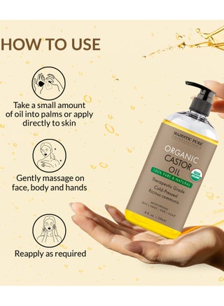 Organic Castor Oil | 473 ML Large | Cold Pressed & 100% Pure | Hexane Free | Stimulate Growth for Hair, Eyelashes, Eyebrows, Nails | Moisturizing & Nourishing | Body, Hair & Carrier Oil | - view 4