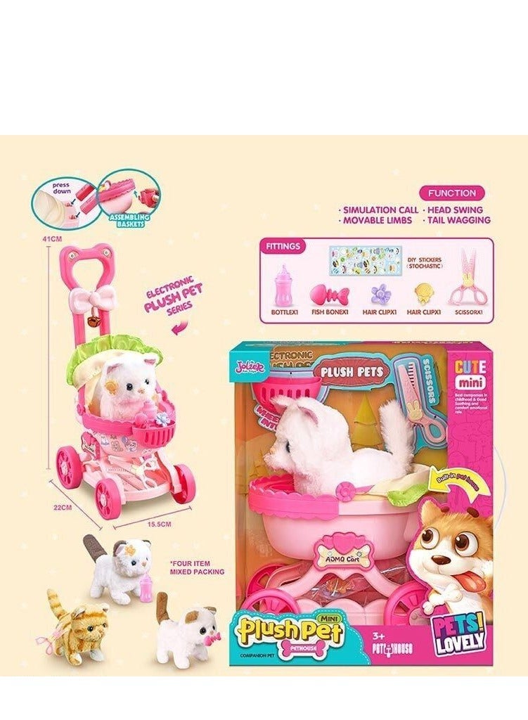 Play Set Cat Plush Walking & Sound In Trolley assorted