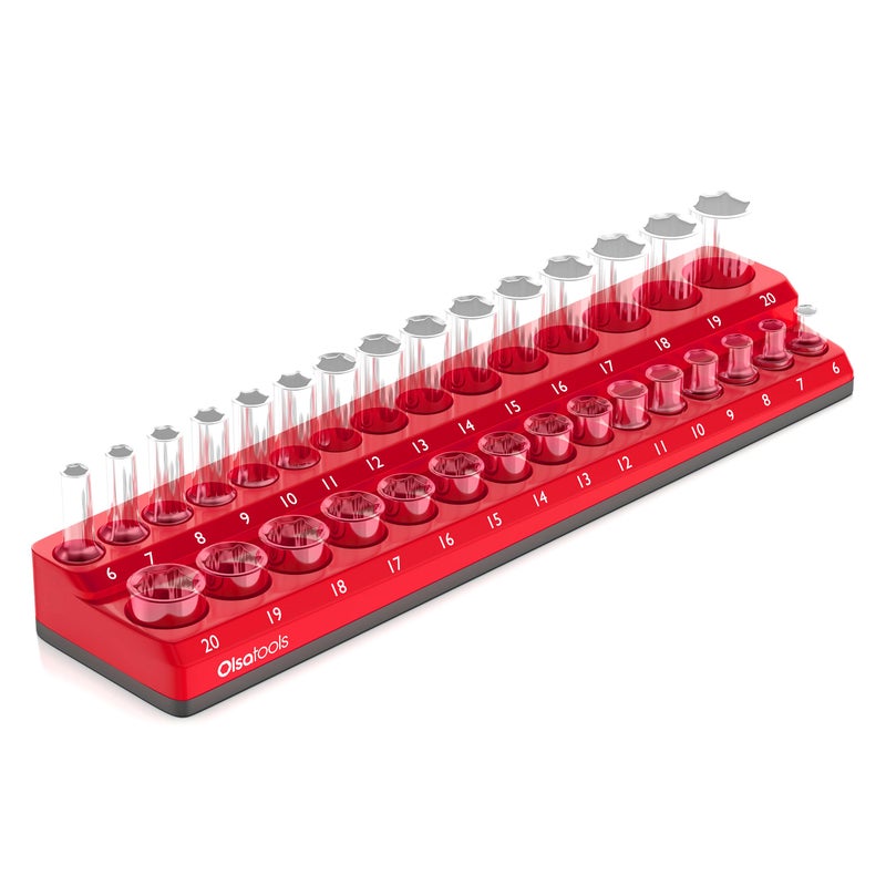 Olsa Tools Magnetic Socket Holder | 3/8-inch Drive | Metric | Red | Holds 30 Sockets | Professional Quality Tools Organizer - Image 1