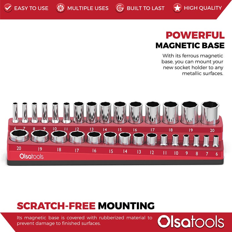 Olsa Tools Magnetic Socket Holder | 3/8-inch Drive | Metric | Red | Holds 30 Sockets | Professional Quality Tools Organizer - Image 4