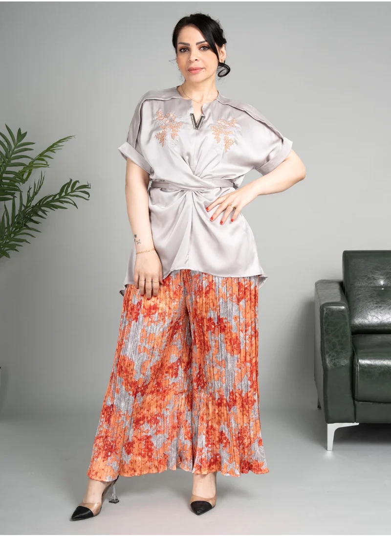 IKKXA Two Pieces Pant and Blouse Modern Set CJ1030 Orange