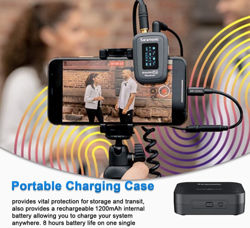 ميكروفون لاسلكي استريو ثنائي القناة من سارامونيك بلينك500 برو بي1 مصغر مع علبة شحن، شاشة OLED ومخرج سماعة رأس 3.5 ملم لكاميرات DSLR والكاميرات عديمة المرآة وكاميرات الفيديو والهواتف الذكية والأجهزة اللوحية وأجهزة الكمبيوتر - Image 4
