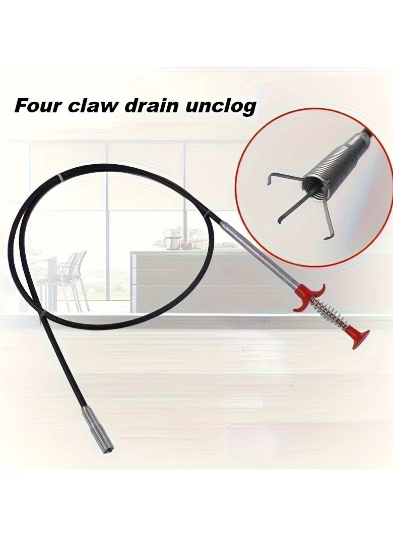 Multi-Functional Metal Plumbing Snake, Flexible Wire Pipe Cleaner with Four-Claw Design, Bendable Drain Clog Remover for Kitchen Sink, Bathroom Toilet, Wash Basin Pipes, Easy Operation with Elastic Handle - Image 2