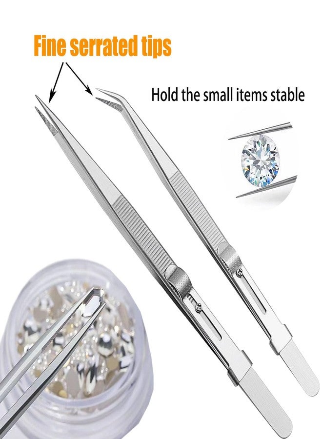 OULIGET Adjustable Slide Lock Nail Art Tweezers Set,Precision Rhinestone Jewel Craft Tweezers, Anti Static Locking Tweezers for DIY Nail Stickers Nail Art,2 Pieces - Image 4