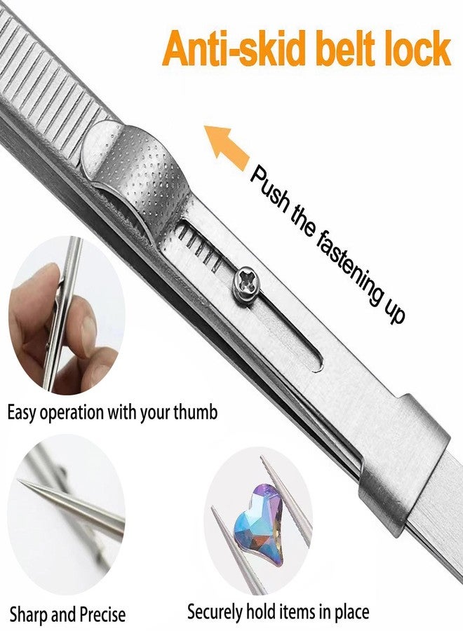OULIGET Adjustable Slide Lock Nail Art Tweezers Set,Precision Rhinestone Jewel Craft Tweezers, Anti Static Locking Tweezers for DIY Nail Stickers Nail Art,2 Pieces - Image 3