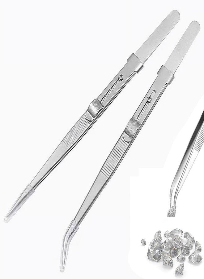 OULIGET Adjustable Slide Lock Nail Art Tweezers Set,Precision Rhinestone Jewel Craft Tweezers, Anti Static Locking Tweezers for DIY Nail Stickers Nail Art,2 Pieces - Image 1
