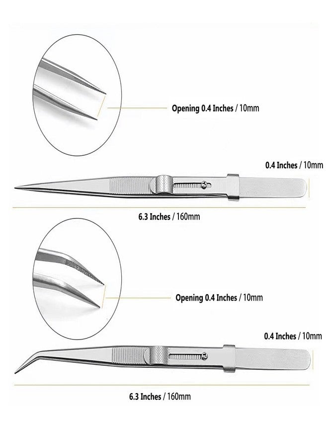 OULIGET Adjustable Slide Lock Nail Art Tweezers Set,Precision Rhinestone Jewel Craft Tweezers, Anti Static Locking Tweezers for DIY Nail Stickers Nail Art,2 Pieces - Image 2
