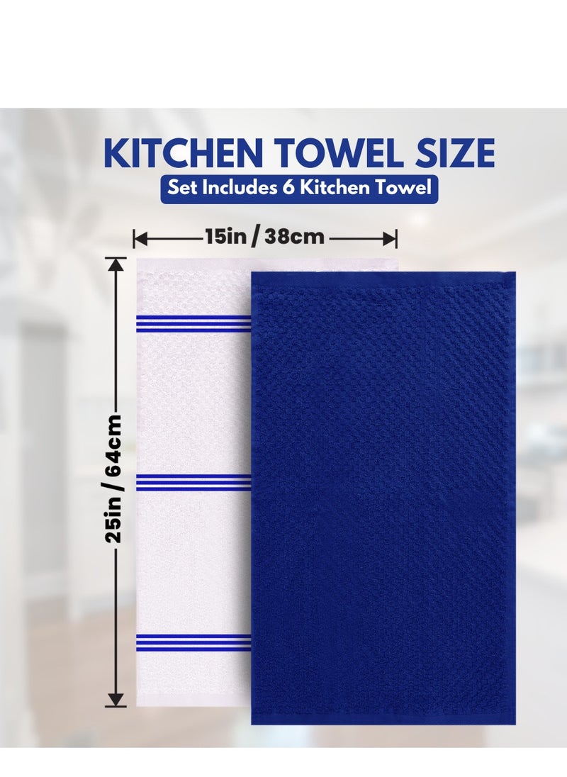 Infinitee Xclusives Premium Kitchen Towels – Pack of 6, 100% Cotton 15 X 25 inches Absorbent Dish Towels - 425 GSM Tea Towel, Terry Kitchen Dishcloth Towels- Blue Dish Cloth for Household Cleaning by Infinitee Xclusives  - Image 3