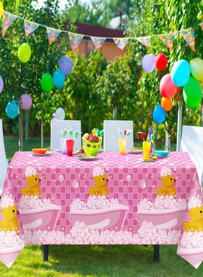 Oudain 3 Pcs Plastic Yellow Duck Tablecloth Disposable Cute Bubble Rubber Yellow Ducky Table Cover for Birthday Party Decorations Supplies, 51 x 86.6 Inch (Pink) - Image 4