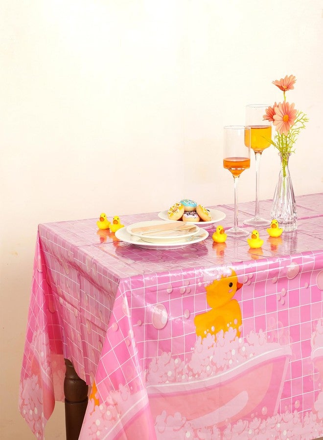 Oudain 3 Pcs Plastic Yellow Duck Tablecloth Disposable Cute Bubble Rubber Yellow Ducky Table Cover for Birthday Party Decorations Supplies, 51 x 86.6 Inch (Pink) - Image 5