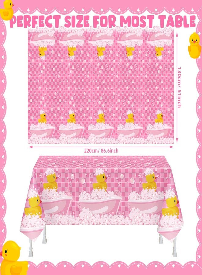 Oudain 3 Pcs Plastic Yellow Duck Tablecloth Disposable Cute Bubble Rubber Yellow Ducky Table Cover for Birthday Party Decorations Supplies, 51 x 86.6 Inch (Pink) - Image 2