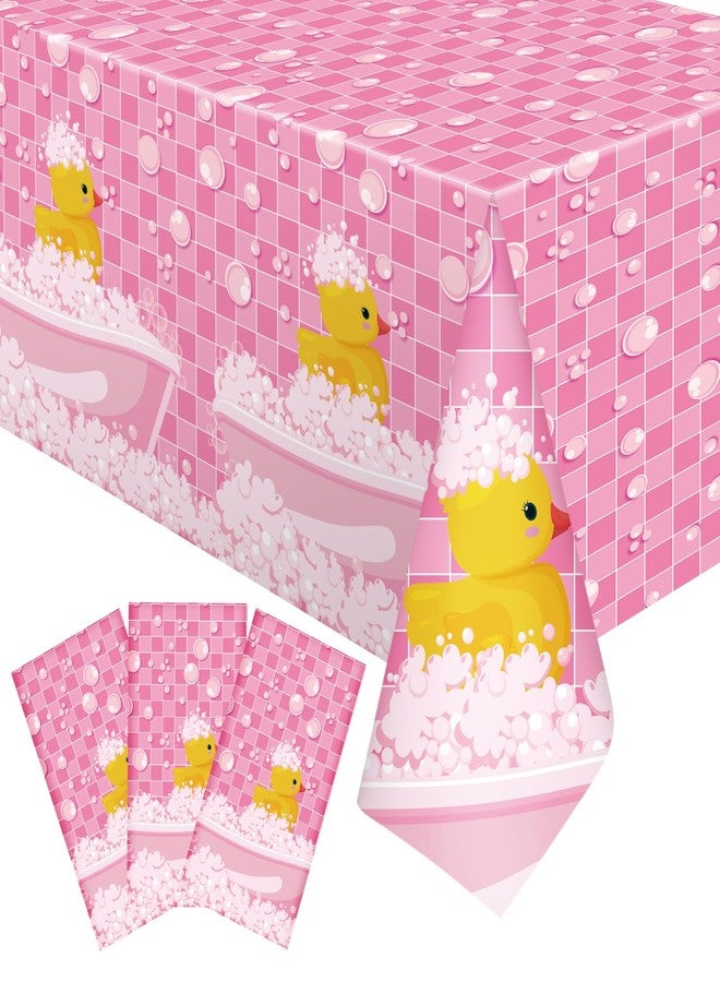 Oudain 3 Pcs Plastic Yellow Duck Tablecloth Disposable Cute Bubble Rubber Yellow Ducky Table Cover for Birthday Party Decorations Supplies, 51 x 86.6 Inch (Pink) - Image 1