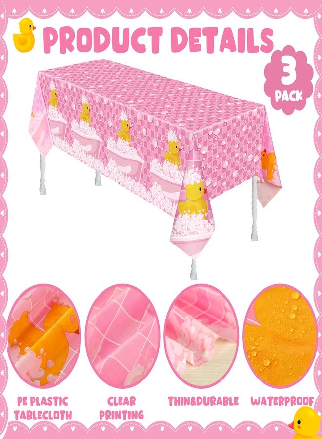 Oudain 3 Pcs Plastic Yellow Duck Tablecloth Disposable Cute Bubble Rubber Yellow Ducky Table Cover for Birthday Party Decorations Supplies, 51 x 86.6 Inch (Pink) - Image 3