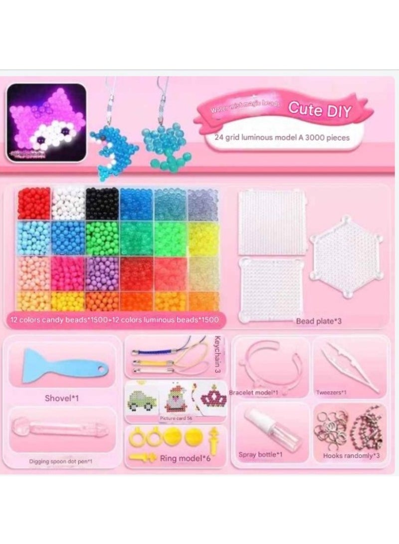 Huitich DIY Water Bead Fuse Art Kit – 24-Grid Luminous Beads (3000 Pieces) keychain maker - Image 1