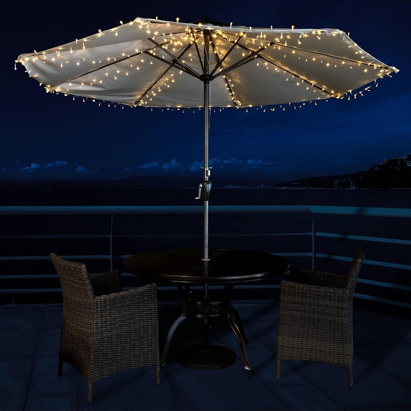 Fortune Patio Umbrella Lights, Solar Waterproof Umbrella String Lights with 360 Warm White LED, Fairy String Lights Perfect for Umbrella Outdoor Garden Decor, Home Garden Wedding Party Christmas - Image 1