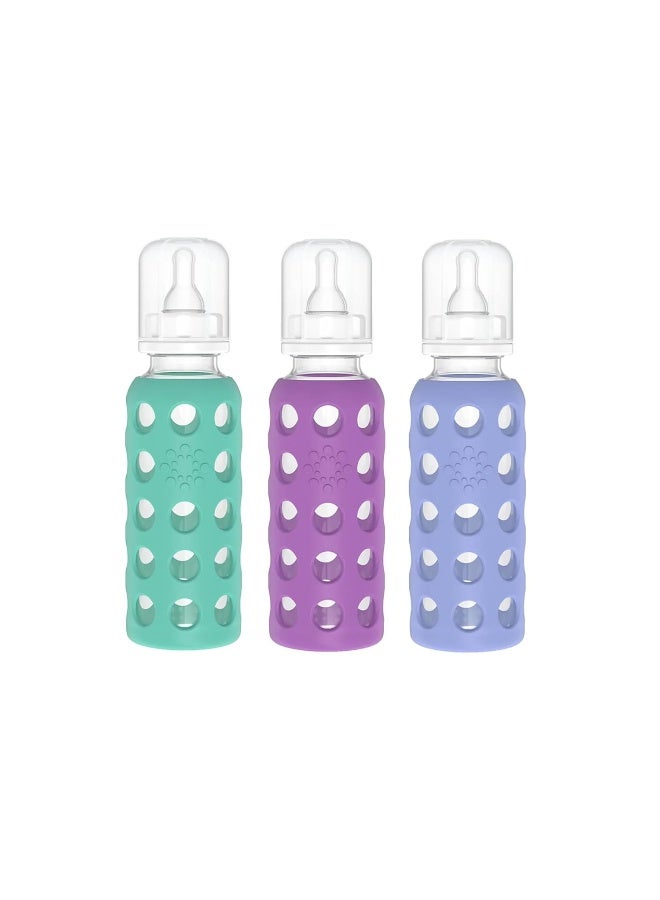 Lifefactory Glass Baby Bottles with Silicone Protection - 3-PACK, 9 Ounce Bottles, (1- Kale, 1- Grape & 1- Blueberry) - Image 1