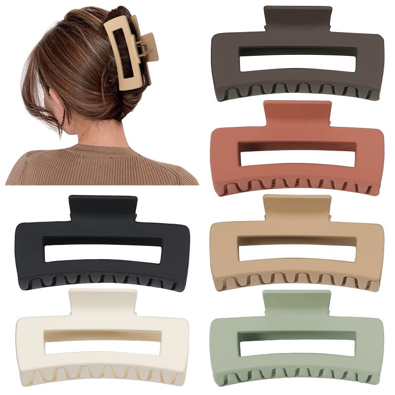 Sisiaipu 4 Inch Big Hair Claw Clips 6 Pcs Large Claw for Thick Hair Square Hair Clips for Women Rectangle Hair Clips Nonslip Acrylic Banana Jaw Clips Hair Accessories for Girls (Brown) - Image 2