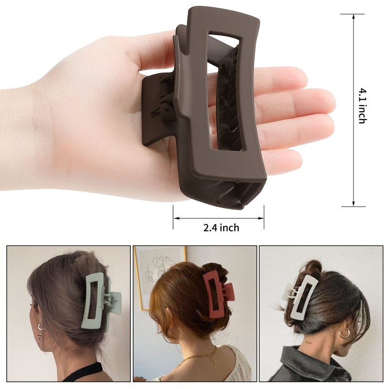 Sisiaipu 4 Inch Big Hair Claw Clips 6 Pcs Large Claw for Thick Hair Square Hair Clips for Women Rectangle Hair Clips Nonslip Acrylic Banana Jaw Clips Hair Accessories for Girls (Brown) - Image 3