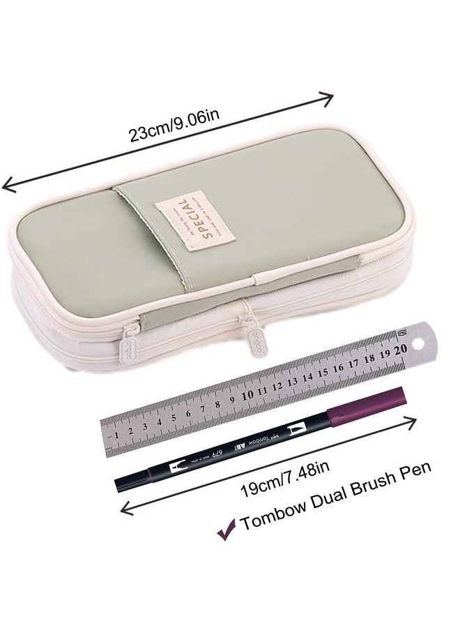 WAFJAMF Large Capacity Pencil Box With Zipper Big Storage Bag Pouch Holder Box Organizer For Office Travel - Light Green  - Image 2