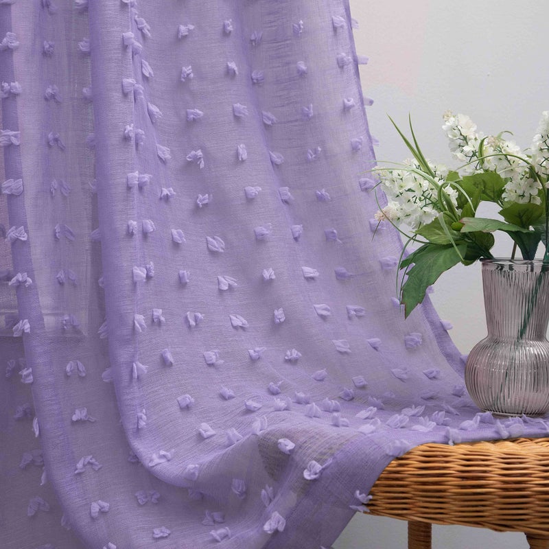 KOUFALL KOUFALL Cute Purple Sheer Curtains 63 Inch Length for Girls Bedroom Decor 2 Panels Back Tab Rod Pocket Pom Pom Tufted Texture for Nursery Kids Baby Room Living RoomLight Lilac Lavender 