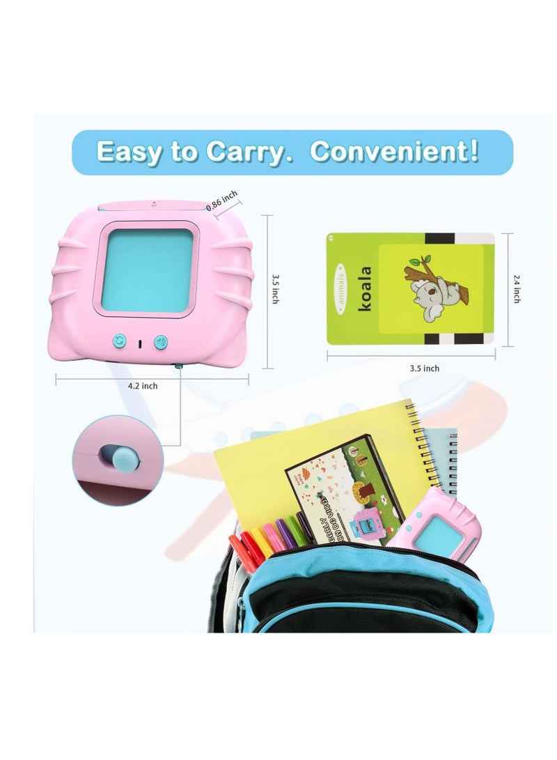 Top Color Kids Learning Toy, Audible Flash Cards for Listening, Reading and Writing for 1 2 3 4 5 6 Year Olds, Flash Card Machine with 112 Double-Sided Cards 224 Words, Pink Reader - Image 2