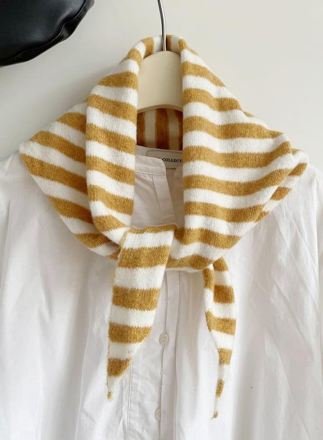 TYATVS Knitted Triangle Scarf for Women Y2k Stripe Head Scarf Aesthetic Accessories Cottagecore Streetwear Triangle Shawl (Yellow) - Image 3