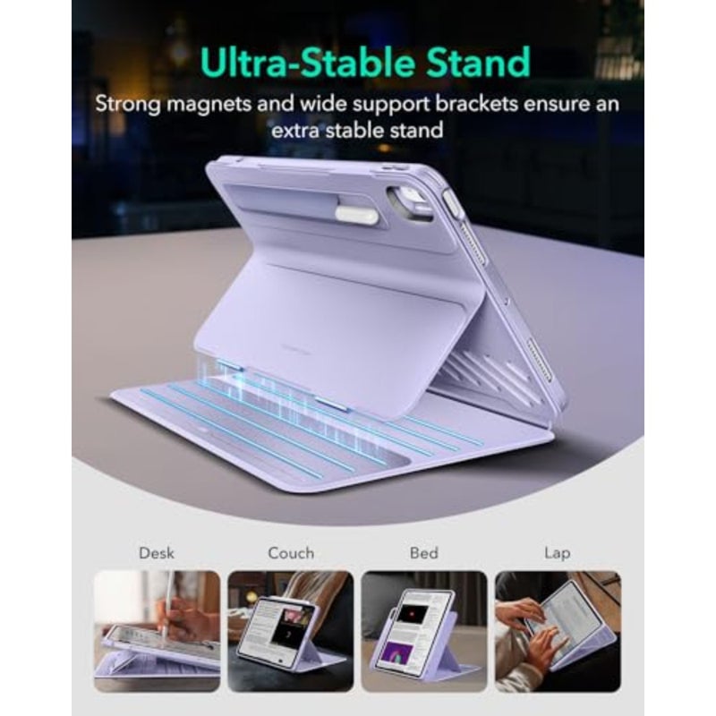 حافظة مغناطيسية لجهاز iPad Air 11 بوصة 2025 M3/M2 10.9 بوصة (7th/6th/5th/4th Gen، 20242020)، غطاء قابل للإزالة باللون الأرجواني الفاتح مع حامل 9 زوايا - Image 4