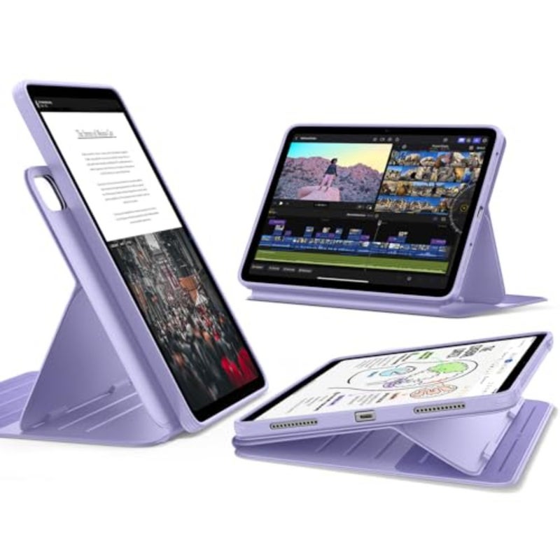 حافظة مغناطيسية لجهاز iPad Air 11 بوصة 2025 M3/M2 10.9 بوصة (7th/6th/5th/4th Gen، 20242020)، غطاء قابل للإزالة باللون الأرجواني الفاتح مع حامل 9 زوايا - Image 1
