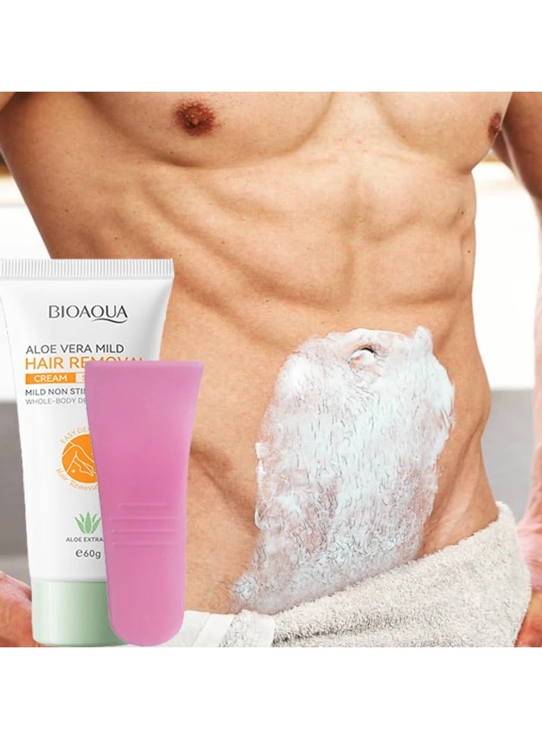 BIOAQUA كريم إزالة الشعر الدائم جهاز إزالة الشعر بدون ألم للمناطق الحساسة العناية بالجسم للنساء والرجال مثبط للنمو مع جل الصبار المرطب - Image 1