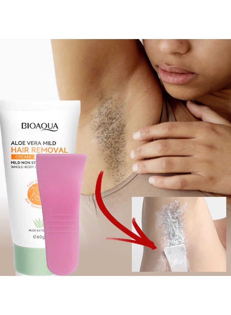 BIOAQUA كريم إزالة الشعر الدائم جهاز إزالة الشعر بدون ألم للمناطق الحساسة العناية بالجسم للنساء والرجال مثبط للنمو مع جل الصبار المرطب - Image 2