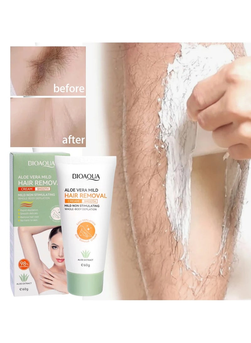 BIOAQUA كريم إزالة الشعر الدائم جهاز إزالة الشعر بدون ألم للمناطق الحساسة العناية بالجسم للنساء والرجال مثبط للنمو مع جل الصبار المرطب - Image 3