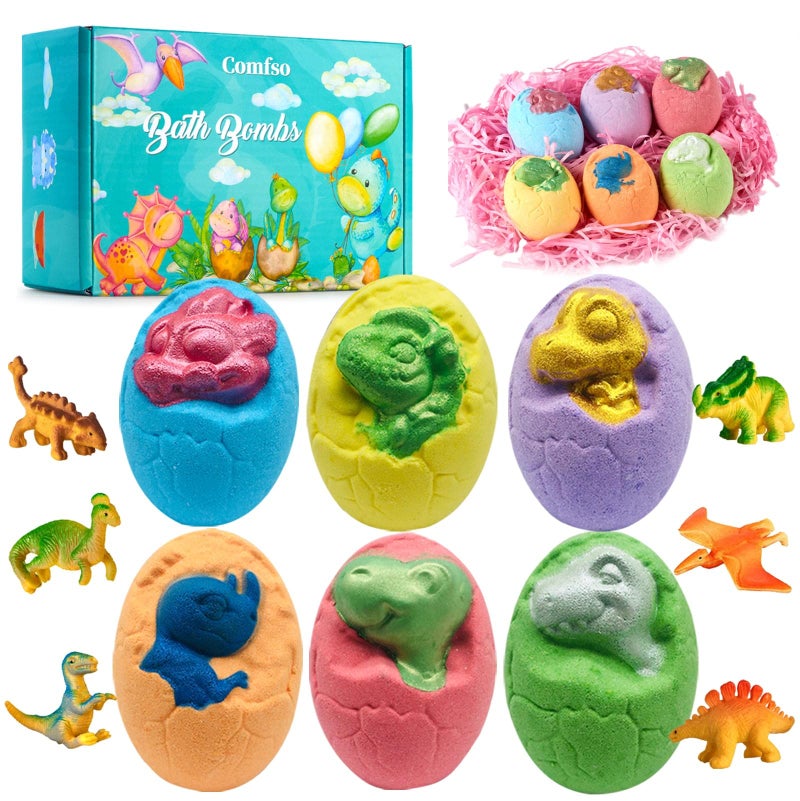 Bath Bombs for Kids  XL Dino Eggs Bath Bomb with Surprise Toys Inside Kids Bath Bomb Gift Set Natural Bubble Bath Dinosaur Bathbombs Birthday Gift for Boys Girls