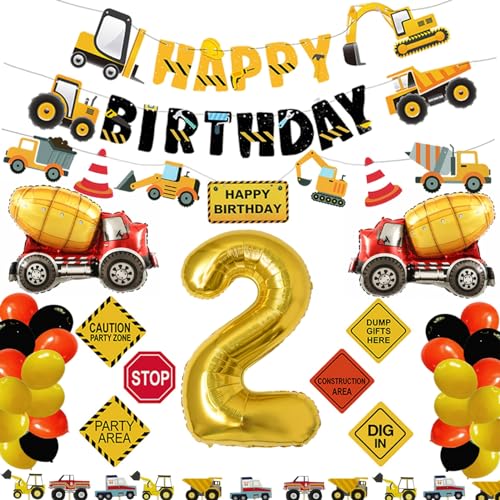 FIGEPO Construction 2nd Birthday Party Supplies Dump Truck Party Decorations Kits Set for Kids Two Years Old Birthday with Cake Toppers Balloons Banners Signs - Image 1