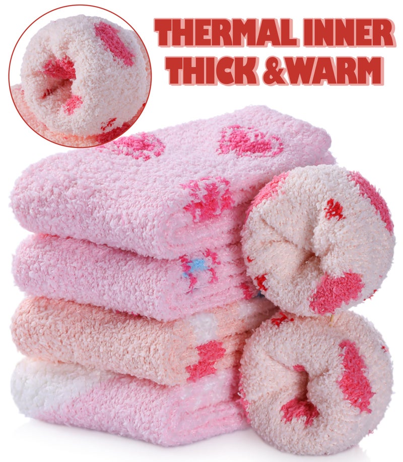 LINEMIN Womens Fuzzy Socks Cozy Fluffy Winter Slipper Warm Thick Fleece Soft Home Sleeping Socks (Pink Mixing Heart) - Image 5