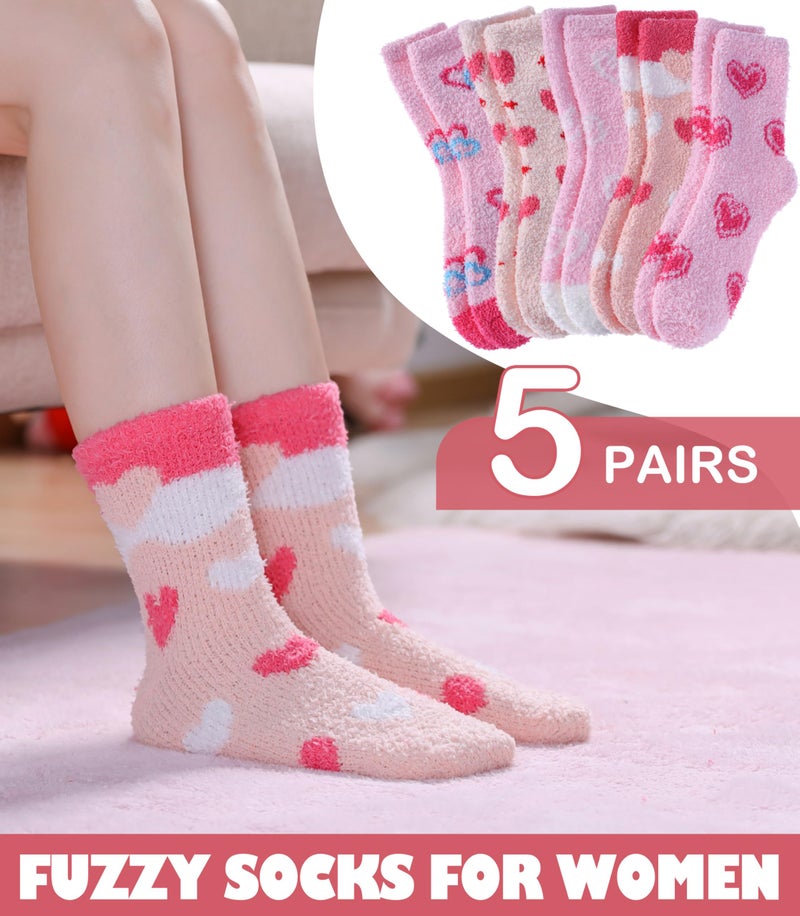 LINEMIN Womens Fuzzy Socks Cozy Fluffy Winter Slipper Warm Thick Fleece Soft Home Sleeping Socks (Pink Mixing Heart) - Image 3