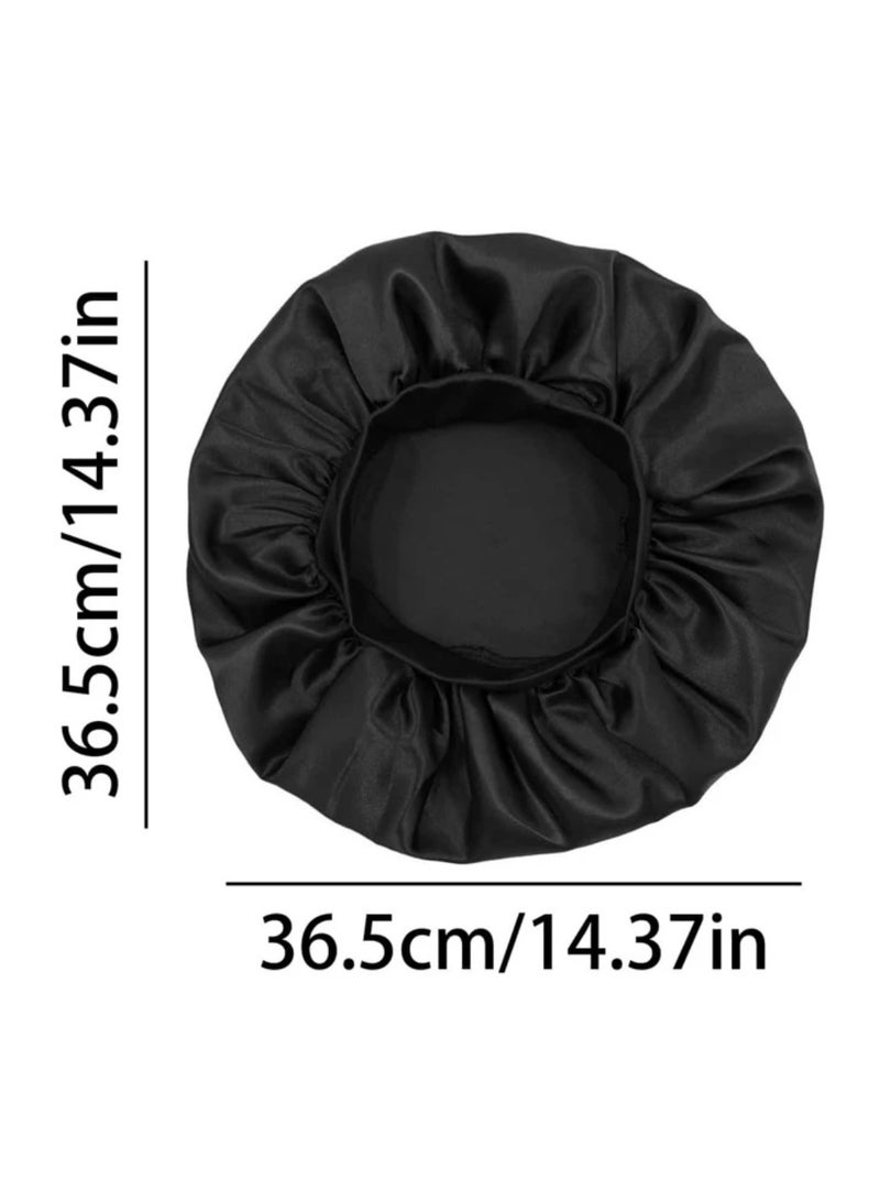 Soft Satin Curly Natural Long Hair Bonnet Cap Black - Image 3
