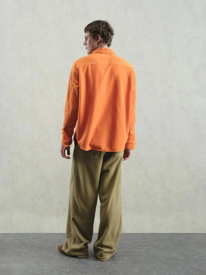 Giesto Bright Orange GIESTO Oversized Plush Shirt with Snap Closure for Men | Best Price UAE