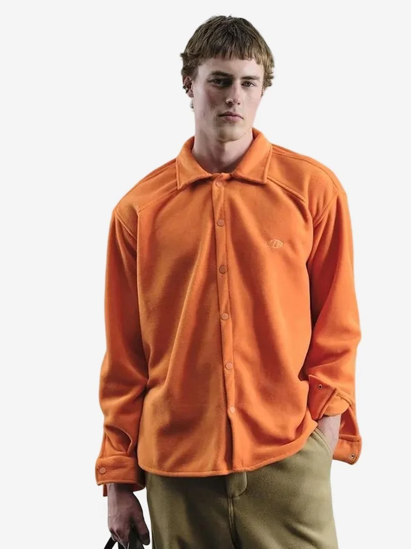 Giesto Bright Orange GIESTO Oversized Plush Shirt with Snap Closure for Men | Best Price UAE