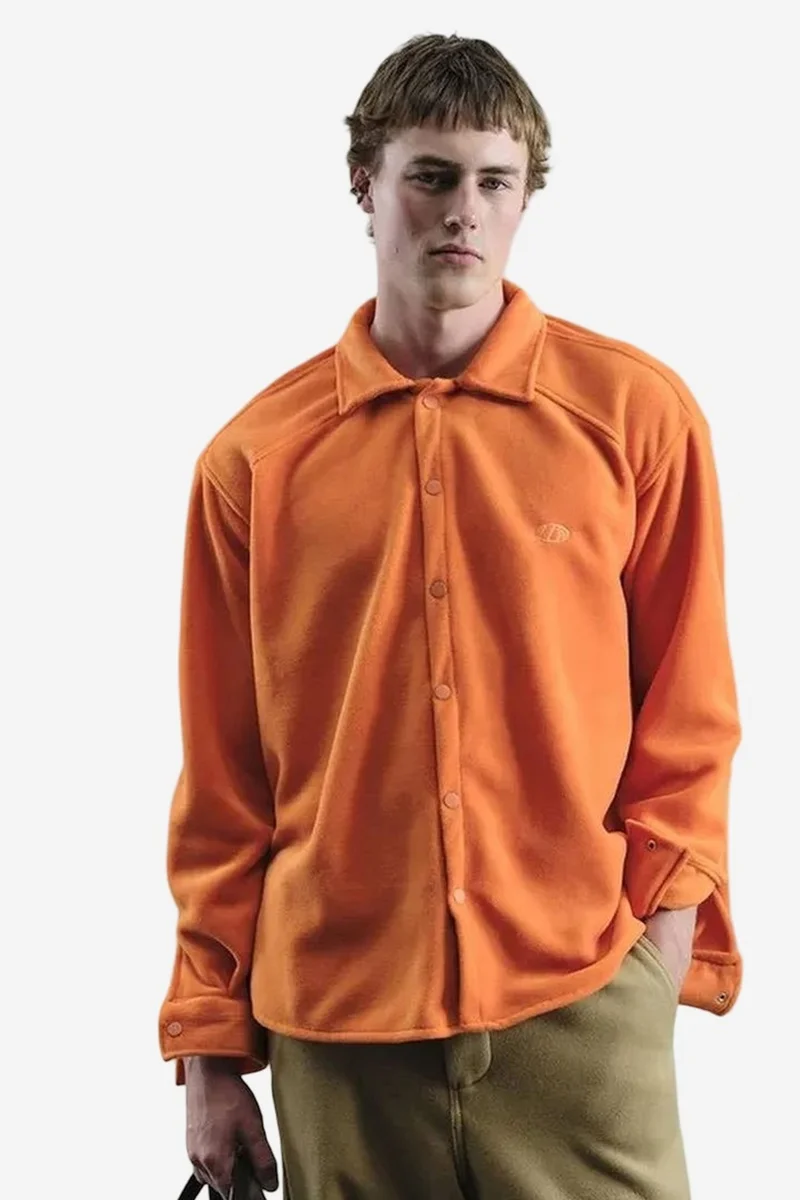 Giesto Bright Orange GIESTO Oversized Plush Shirt with Snap Closure for Men | Best Price UAE