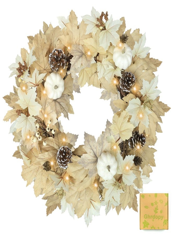 Ghrdopy Fall Wreath with Lights 22 Inch - Fall Wreaths for Front Door Thanksgiving Halloween with Fall Home Decorations Autumn Wreath for Indoor Outdoor Wall Festival Decor - Image 1