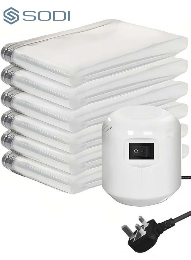 المحاكم أكياس تخزين بلاستيكية محكمة الإغلاق بالتفريغ الهوائي مع مضخة كهربائية، عبوة من 6 أكياس (2 جامبو، 2 كبير، 2 متوسط)، أكياس تخزين محكمة الإغلاق بالتفريغ الهوائي، أكياس قابلة لإعادة الاستخدام للملابس، المراتب، البطانيات، الألحفة، الوسائد، الأغطية، والسفر - Image 1