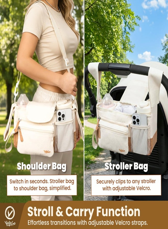 V VOLKGO Stroller Caddy with Cup Holder - Stroller Organizer Bag for Baby Travel Gear, Baby Bottle Organizer & Baby Diaper Caddy | Insulated XL 40oz, Detachable Wristlet, Premium Canvas & Natural Cork - Image 5