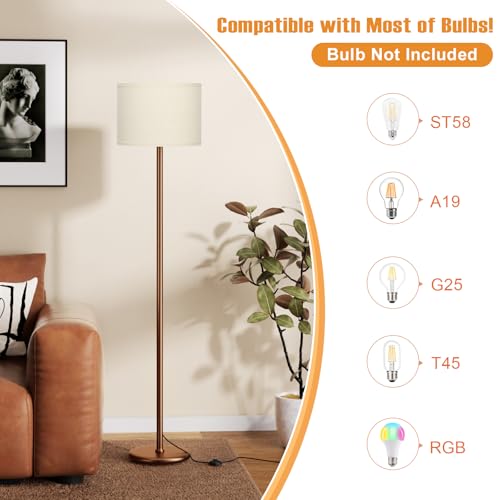 Ambimall 60'' Modern Floor Lamp with Shade, Tall Lamps for Living Room, Bedroom, Office, Dining Room, Beige Shade with Brown Pole(Without Bulb) - Image 3